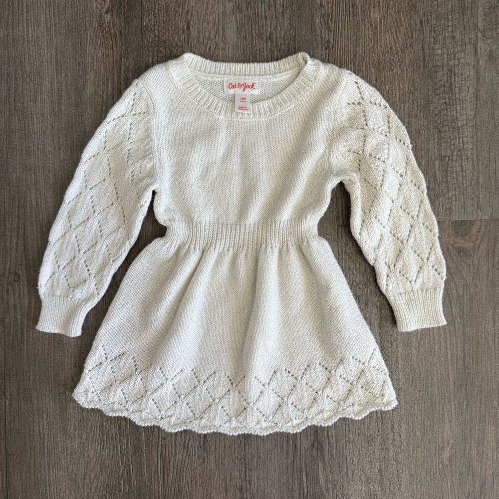 Cat & Jack Cream Knit Sweater Dress
